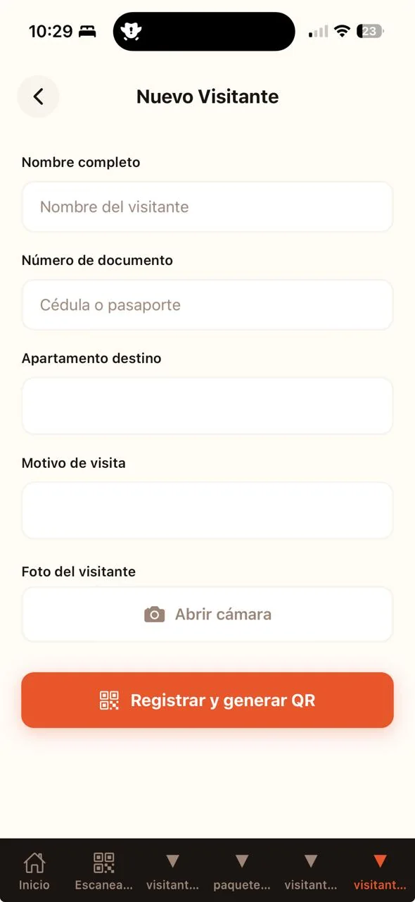 App móvil portero Portea - registro de visitante en conjunto residencial