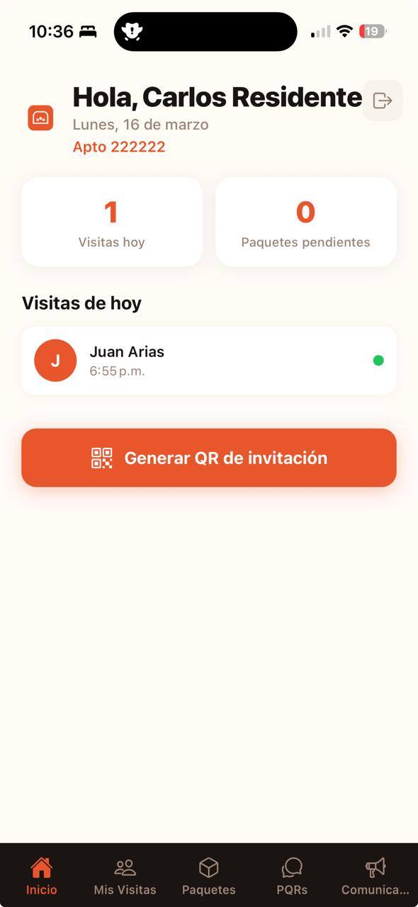 App móvil residente Portea - home con reservas y notificaciones