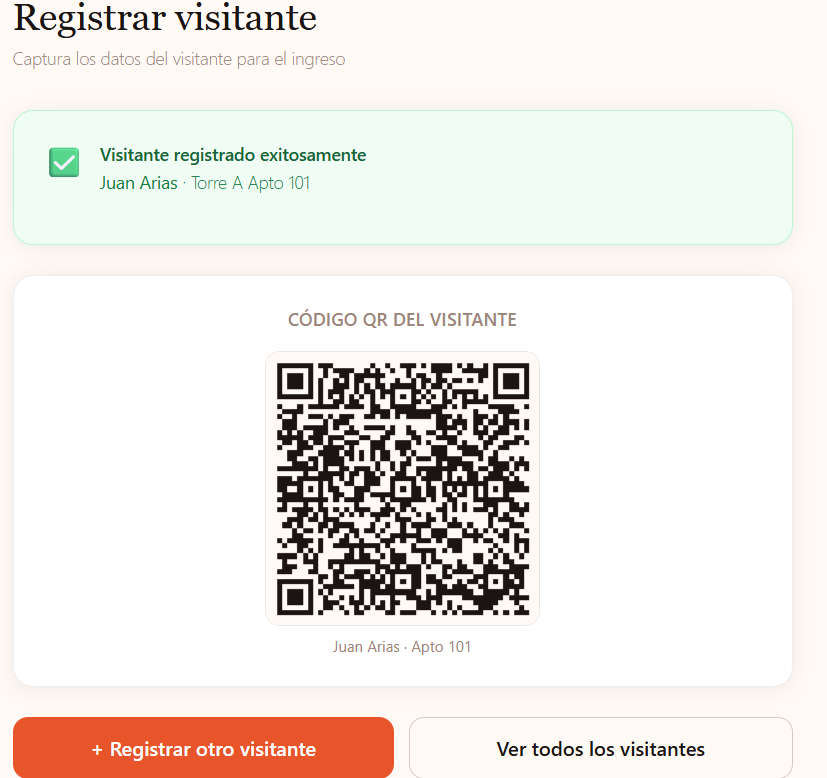 Vista del portero en la app portea: registrar visitante con QR